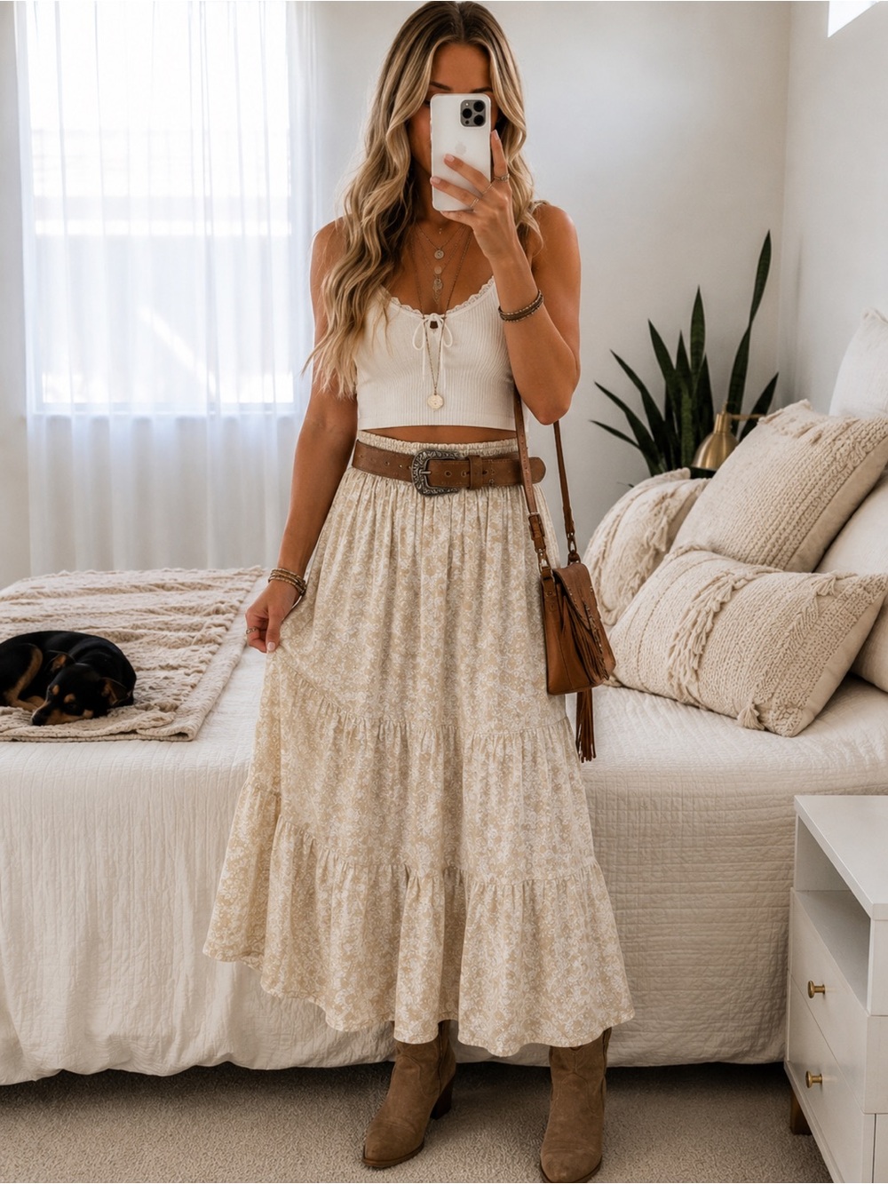 Maurices Cream Floral Tiered Maxi Skirt